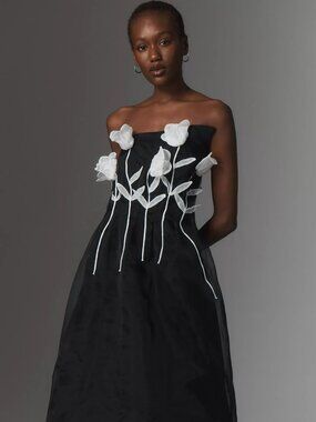 Maeve 3D Floral Strapless Midi Dress